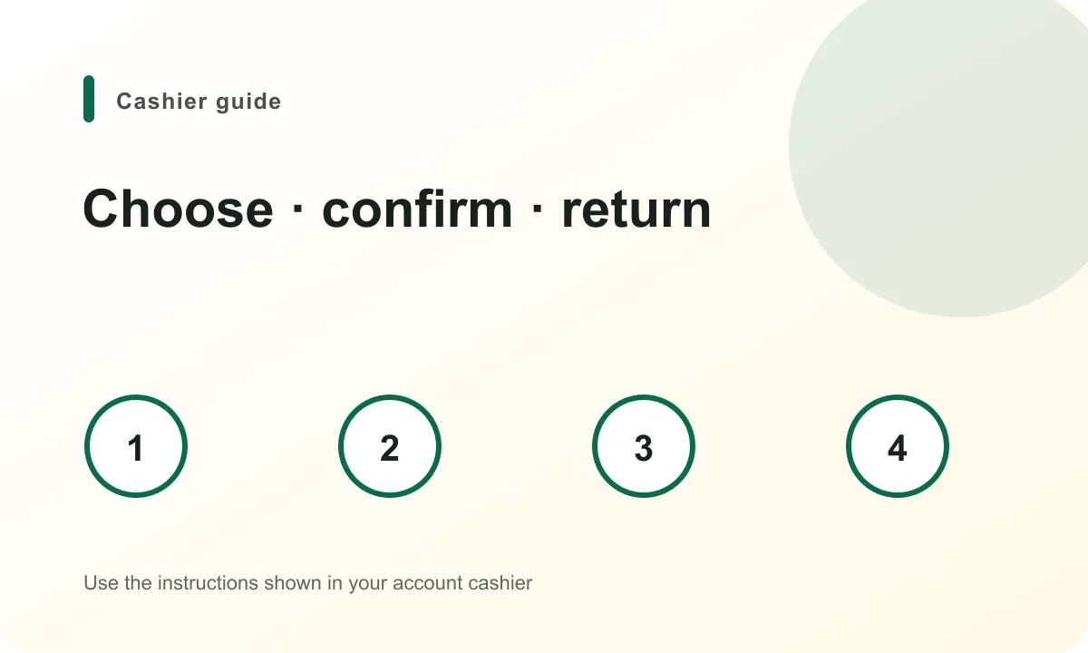 Voucher cashier selection and deposit steps